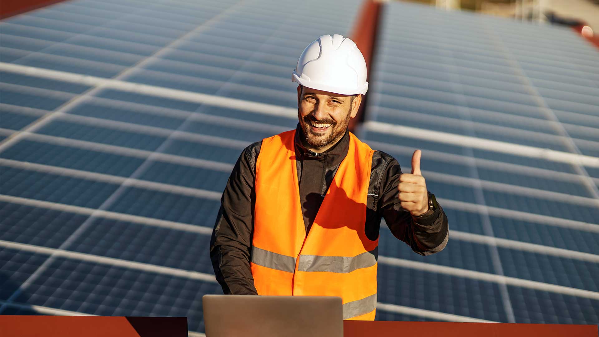 Solar Power Installer Smiling Solar Panels