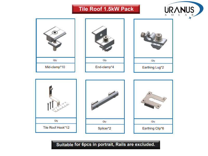 Tile roof 1.5kw mounting pack