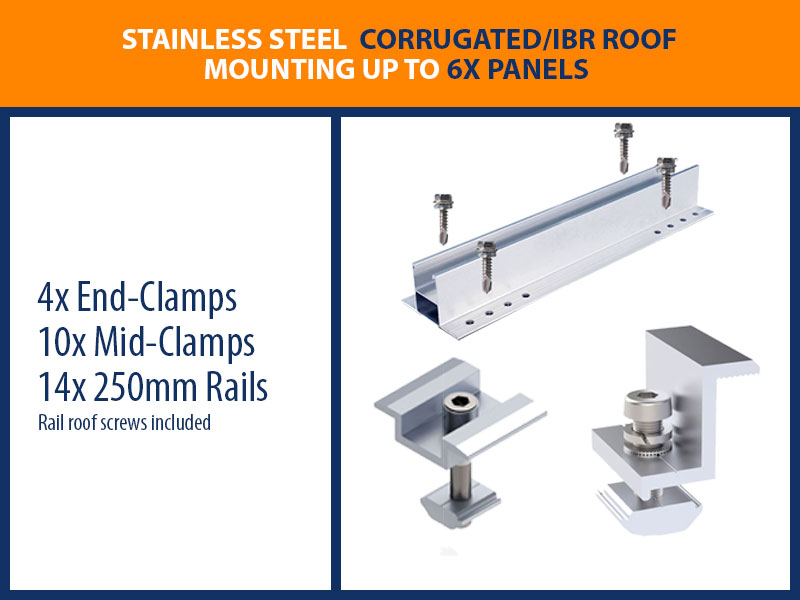Stainless Steel Corrugated and IBR Roof 6x solar panel mounting kit