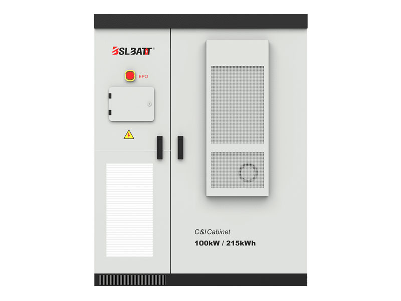 BSLBATT ESS-GRID 100kW 215kWh commercial battery energy storage system front view with integrated cooling unit and emergency stop controls BSLBATT ESS-GRID 100kW 215kWh commercial battery energy storage system front view with integrated cooling unit and emergency stop controls