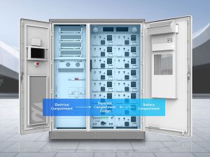 BSLBATT ESS-GRID 100kW 215kWh battery energy storage system showing separate electrical compartment and battery compartment design
